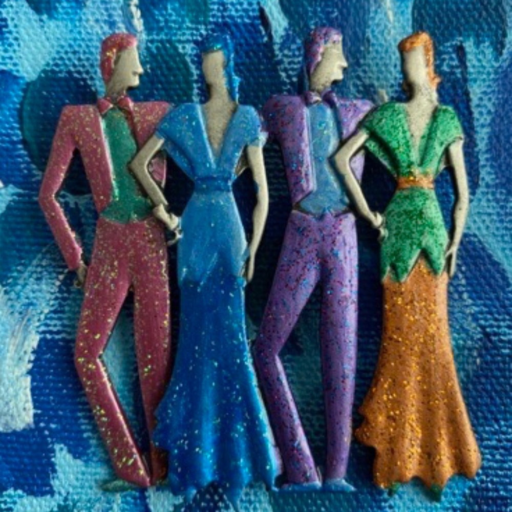 VINTAGE Brooch JJ Colorful Glitter Couples - Picture 1 of 5